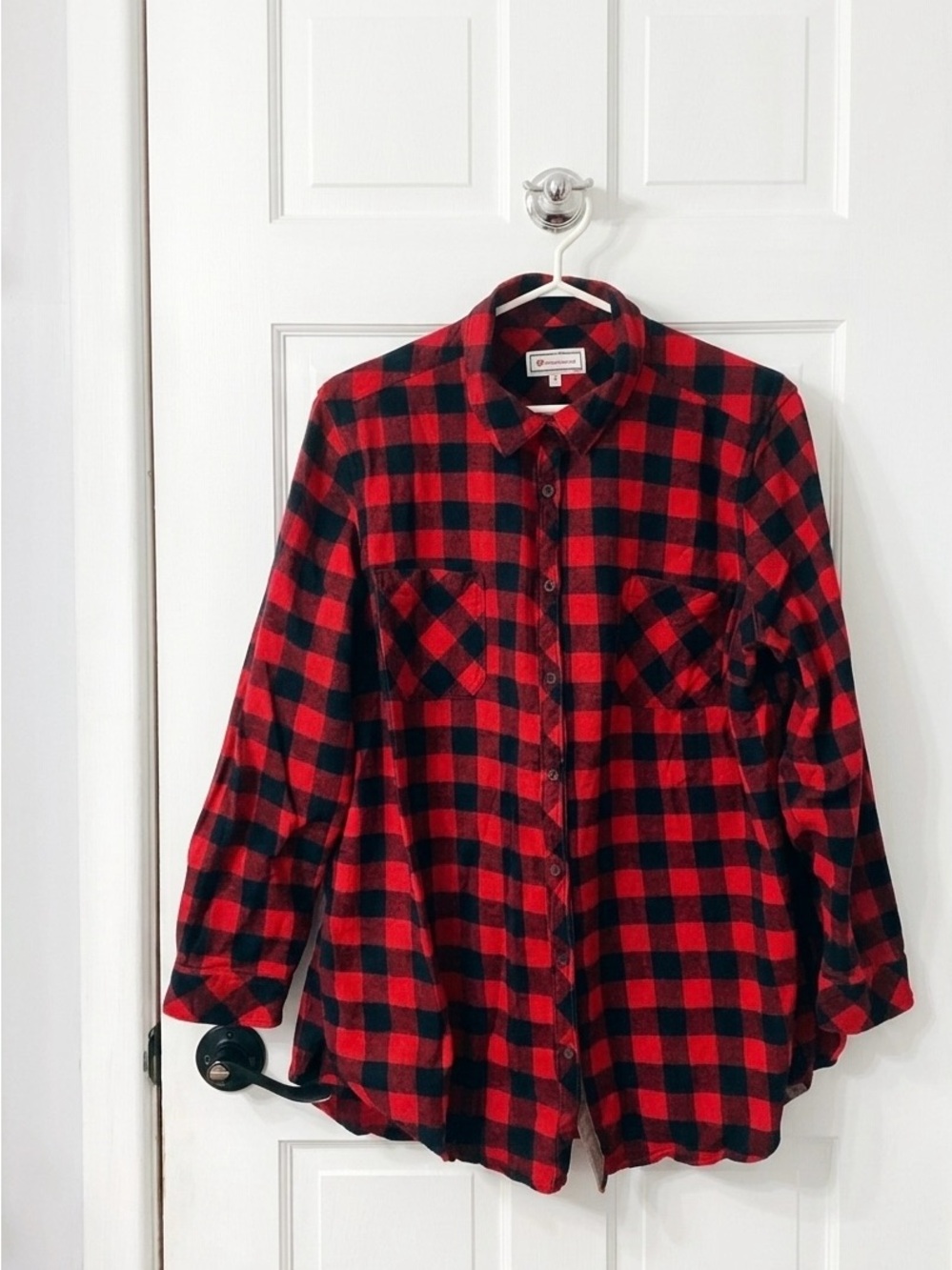 Button-Down Red and Black Plaid Shirt - Women